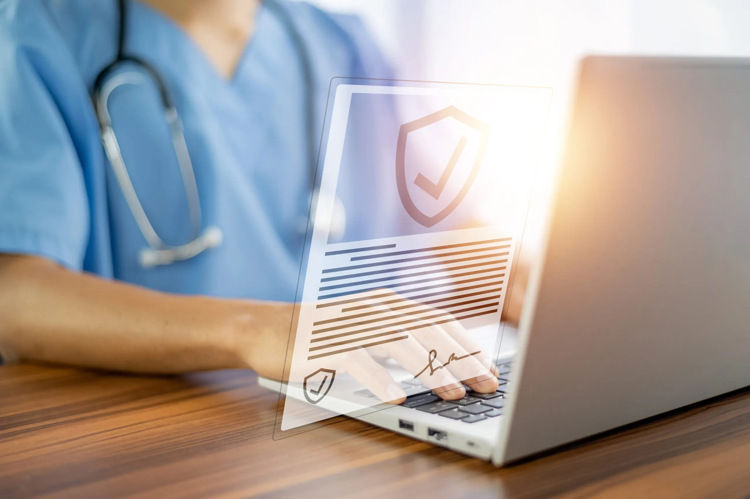 Health insurance, Doctor working in office at hospital and visual screen technology concept life insurance medical and heal care	insurance concept