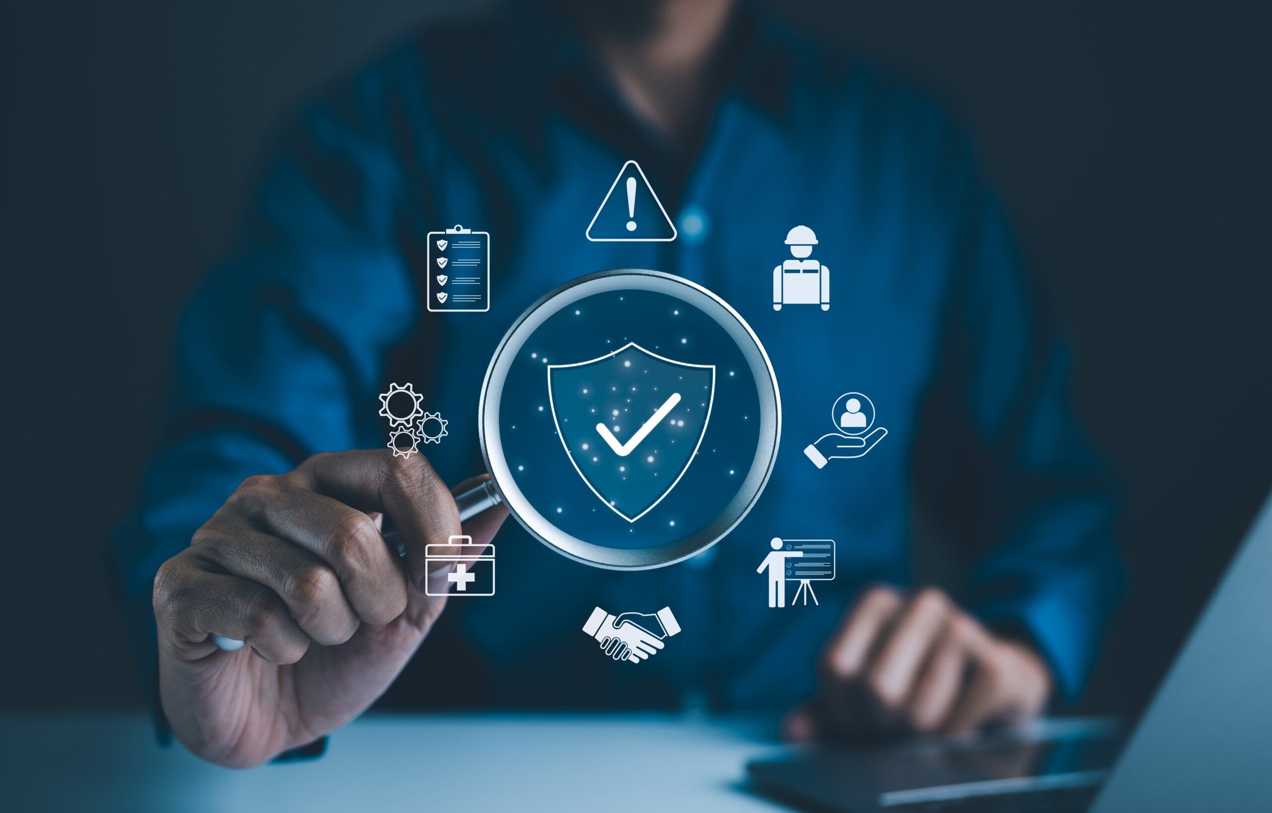 Work,Safety,And,Compliance,Concept.,Businessman,Holding,Magnifying,Glass,With