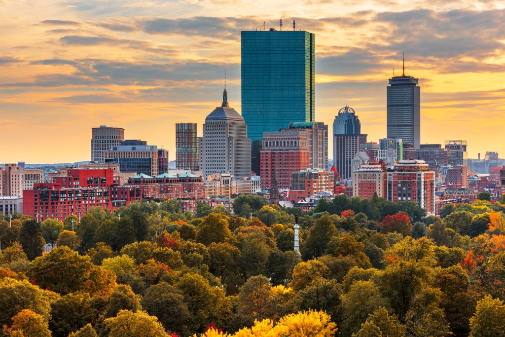 Boston, Massachusetts, USA skyline over Boston Common