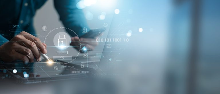 Cybersecurity,Data,Protection,,Businessman,Using,Laptop,And,Tablet,Internet,Network